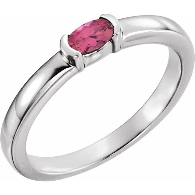 Sterling Silver Natural Pink Tourmaline Family Stackable Ring