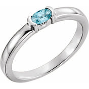 14K White Natural Blue Zircon Family Stackable Ring