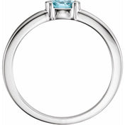 14K White Natural Blue Zircon Family Stackable Ring