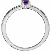 14K White Natural Amethyst Family Stackable Ring