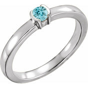 14K White Natural Blue Zircon Family Stackable Ring