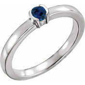 14K White Natural Blue Sapphire Family Stackable Ring