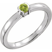 14K White Natural Peridot Family Stackable Ring