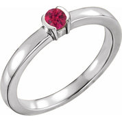 14K White Natural Ruby Family Stackable Ring