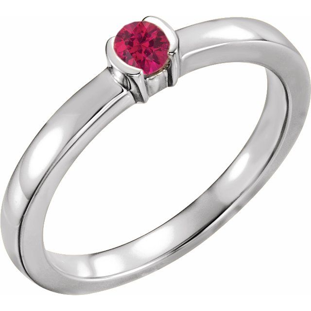 14K White Natural Ruby Family Stackable Ring