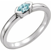 14K White Natural Blue Zircon Family Stackable Ring
