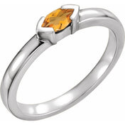 14K White Natural Citrine Family Stackable Ring