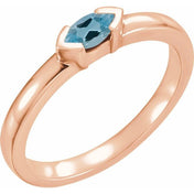 14K Rose Natural Aquamarine Family Stackable Ring