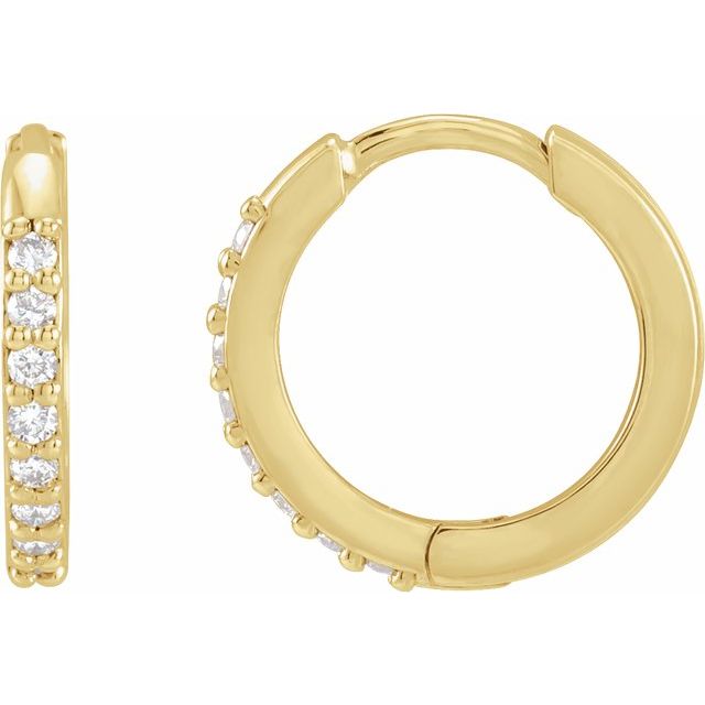 14K White 1/6 CTW Natural Diamond Hinged 15.5 mm Hoop Earrings