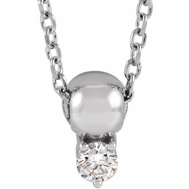 Platinum .03 CT Natural Diamond Bead 16-18" Necklace