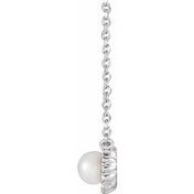 Sterling Silver Cultured White Akoya Pearl .06 CTW Natural Diamond Halo-Style 18" Necklace