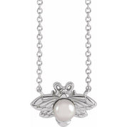 Platinum Cultured White Akoya Pearl Bee 18" Necklace