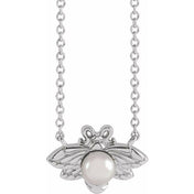Platinum Cultured White Akoya Pearl Bee 16" Necklace
