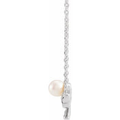 Sterling Silver Cultured White Akoya Pearl Bow 18" Necklace