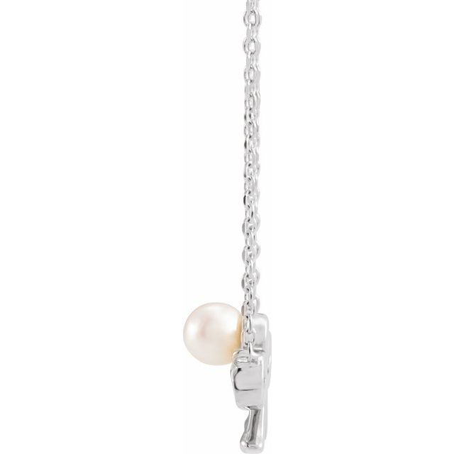 Platinum Cultured White Akoya Pearl Bow 18" Necklace