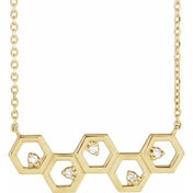 14K Natural Diamond Honeycomb Necklace with .04 CTW, 16" Length