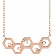 14K Natural Diamond Honeycomb Necklace with .04 CTW, 16" Length