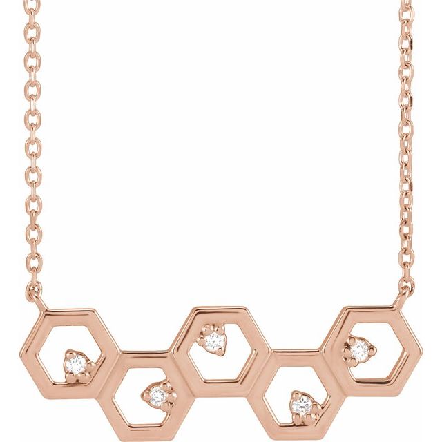 14K Natural Diamond Honeycomb Necklace with .04 CTW, 16" Length