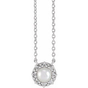 Platinum Cultured Akoya Pearl & .03 CTW Natural Diamond Halo-Style 18" Necklace