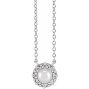 Platinum Cultured Akoya Pearl & .03 CTW Natural Diamond Halo-Style 18" Necklace