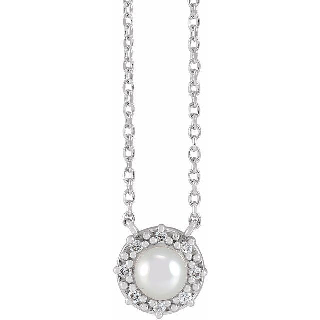 Platinum Cultured Akoya Pearl & .03 CTW Natural Diamond Halo-Style 18" Necklace