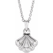 Sterling Silver .03 CTW Natural Diamond Seashell 16-18" Necklace