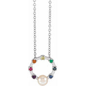 Sterling Silver Akoya Cultured Pearl Hold You Forever? Rainbow Baby 18" Necklace