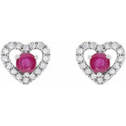 14K White Natural Ruby & 1/10 CTW Natural Diamond Heart Earrings