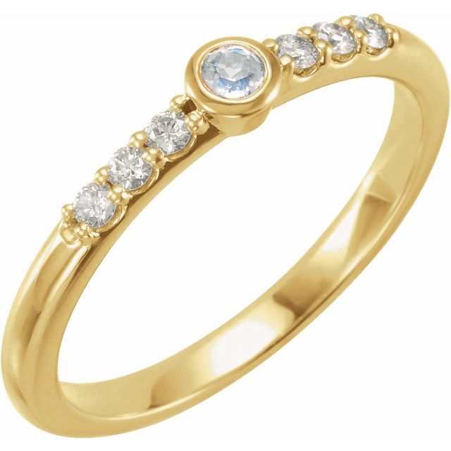 14K Yellow Natural Blue Sheen Moonstone & 1/6 CTW Natural Diamond Stackable Ring