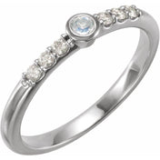 14K White Natural Blue Sheen Moonstone & 1/6 CTW Natural Diamond Stackable Ring