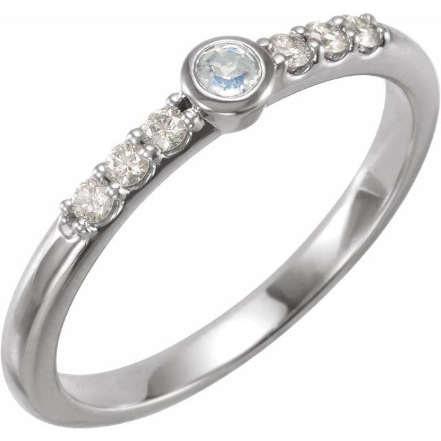 Platinum Natural Blue Sheen Moonstone & 1/6 CTW Natural Diamond Stackable Ring
