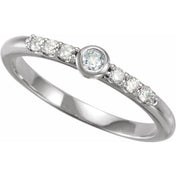 14K White Natural Blue Sheen Moonstone & 1/6 CTW Natural Diamond Stackable Ring