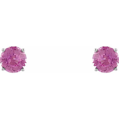 14K White 5 mm Natural Pink Sapphire Stud Earrings