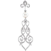 14K White Cultured Akoya Pearl Fleur-de-lis Scroll Pendant