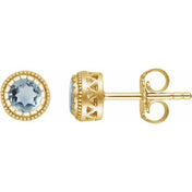 14K Yellow Natural Aquamarine Stud Earrings