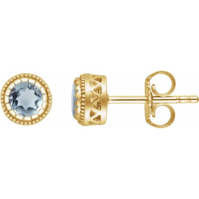 14K Yellow Natural Aquamarine Stud Earrings