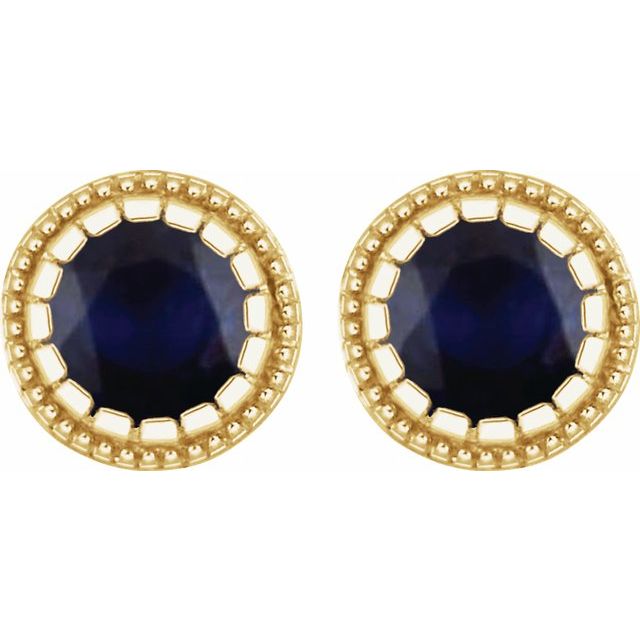 14K Yellow Natural Blue Sapphire Stud Earrings