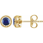 14K Yellow Natural Blue Sapphire Stud Earrings