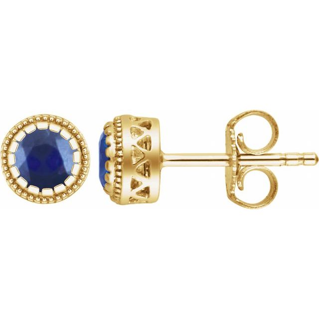 14K Yellow Natural Blue Sapphire Stud Earrings