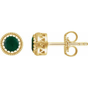 14K Yellow Natural Emerald Stud Earrings