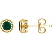 14K Yellow Natural Emerald Stud Earrings