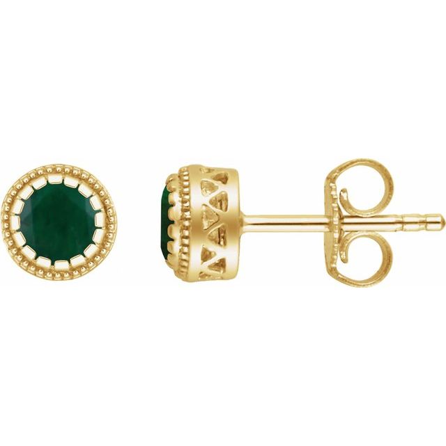 14K Yellow Natural Emerald Stud Earrings