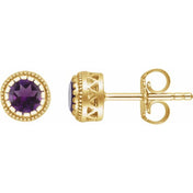 14K Yellow Natural Amethyst Stud Earrings