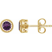 14K Yellow Natural Amethyst Stud Earrings