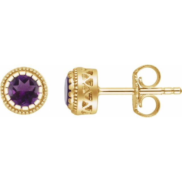 14K Yellow Natural Amethyst Stud Earrings