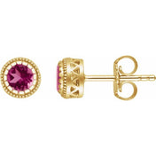 14K Yellow Natural Pink Tourmaline Stud Earrings