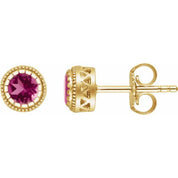 14K Yellow Natural Pink Tourmaline Stud Earrings