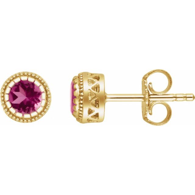 14K Yellow Natural Pink Tourmaline Stud Earrings