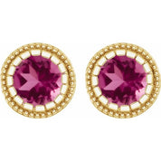 14K Yellow Natural Pink Tourmaline Stud Earrings