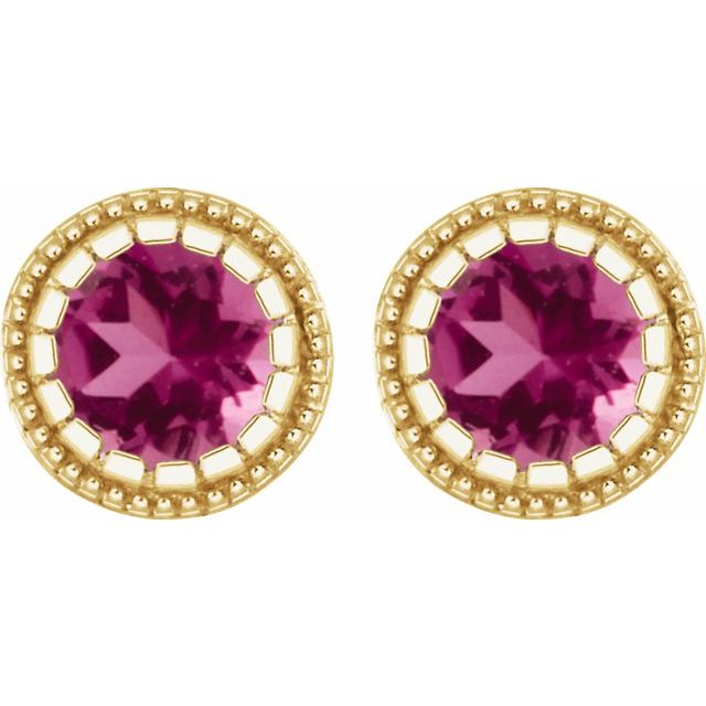 14K Yellow Natural Pink Tourmaline Stud Earrings